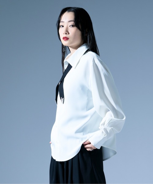 Ellno Loset（エルノロゼット）の「ノーブルクロスボウタイツキトロミシャツ/SETUP対応（シャツ/ブラウス・メンズ・ブルーグレー/オフホワイト/ブラック・MEDIUM/SMALL/LARGE）」の6枚目の写真