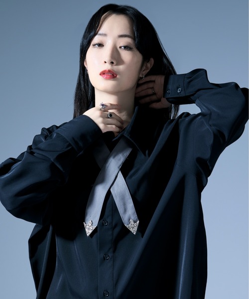 Ellno Loset（エルノロゼット）の「ノーブルクロスボウタイツキトロミシャツ/SETUP対応（シャツ/ブラウス・メンズ・ブルーグレー/オフホワイト/ブラック・MEDIUM/SMALL/LARGE）」の22枚目の写真