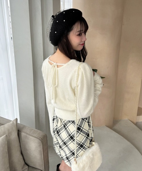 clear（クリア）の「パールチュールベレー帽[ガーリー 大人 フェミニン]（ハンチング/ベレー帽・レディース・ブラック/アイボリー・F）」の5枚目の写真