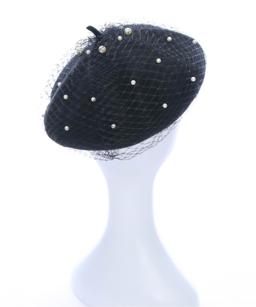 clear（クリア）の「パールチュールベレー帽[ガーリー 大人 フェミニン]（ハンチング/ベレー帽・レディース・ブラック/アイボリー・F）」の7枚目の写真