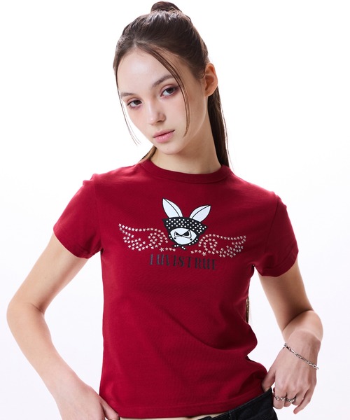 LUVISTRUE(ラヴイズトゥルー)の「IM RUBBIT TEE(Tシャツ/カットソー・レディース・ネイビー/チャコールグレー/ホワイト/バーガンディー・FREE)」の4枚目の写真