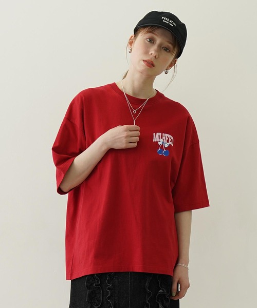 MILKFED.(ミルクフェド)の「CHERRY AND RIBBON WIDE S/S TEE(Tシャツ/カットソー・レディース・レッド/ホワイト/ライトパープル/チャコール・L/M)」の14枚目の写真
