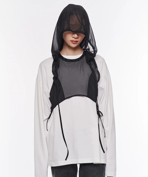 STUDIOUS(ステュディオス)の「【POOLDE/プールデ】Skin Hoodie Vest/スキンフーディーベスト(その他トップス・レディース・ブラック/ベージュ・FREE)」の2枚目の写真