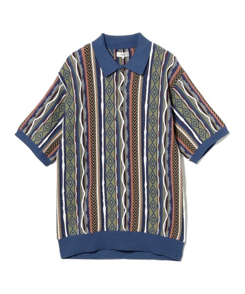 BEAMS（ビームス）の「3D ストライプ ニット ポロシャツ（ポロシャツ・メンズ・オレンジ/ブルー・M/L/XL/S）」の7枚目の写真