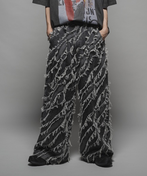 Fringe jacquard baggy denim/フリンジジャガードバギーデニム