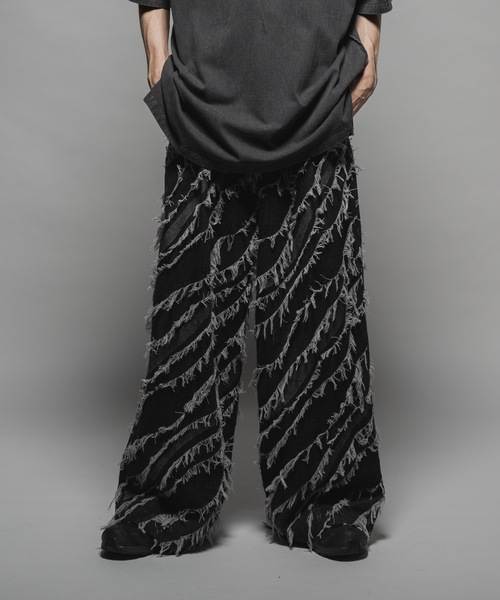 Fringe jacquard baggy denim/フリンジジャガードバギーデニム