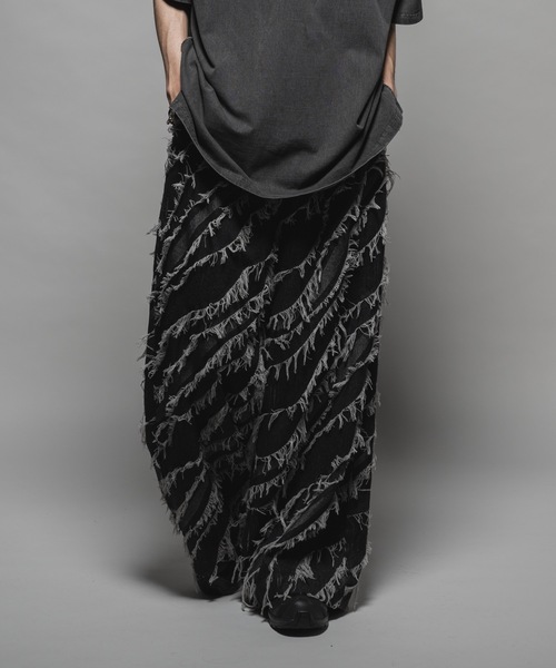 くらしを楽しむアイテム Fringe jacquard baggy denim/フリンジジャガードバギーデニム パンツ