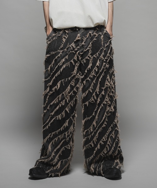 Fringe jacquard baggy denim/フリンジジャガードバギーデニム