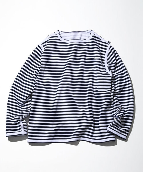 CAHLUMN(カウラム)の「CAHLUMN/カウラム Boat Neck Horizontal Stripe french terry Long Sleeve Tee/ボート ネック ホライゾン ストライプ 裏毛(Tシャツ/カットソー・メンズ・ブルー/ネイビー・MEDIUM/LARGE/X-LARGE/XX-LARGE)」の11枚目の写真
