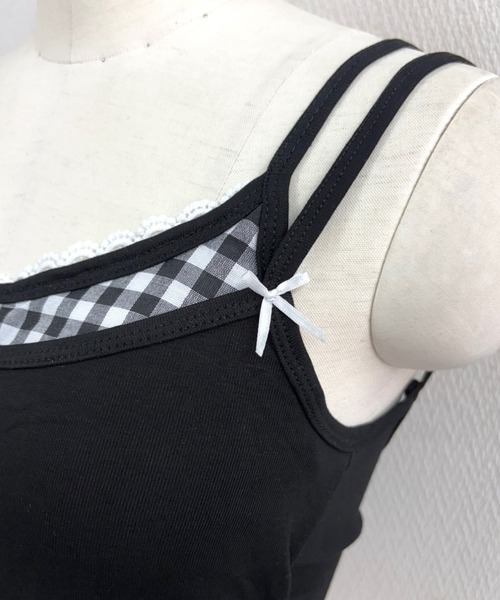セール】カップ付きフェイクレイヤード刺しゅうロゴキャミソール