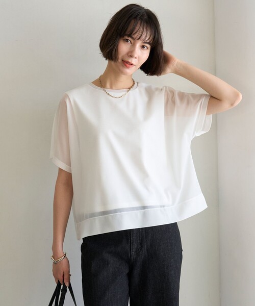 UNFILO（アンフィーロ）の「シアーレイヤードT（Tシャツ/カットソー・レディース・ホワイト系/ターコイズブルー系/ブラック系/ダークブラウン系・X-LARGE）」の2枚目の写真