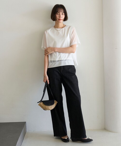 UNFILO（アンフィーロ）の「シアーレイヤードT（Tシャツ/カットソー・レディース・ホワイト系/ターコイズブルー系/ブラック系/ダークブラウン系・X-LARGE）」の7枚目の写真