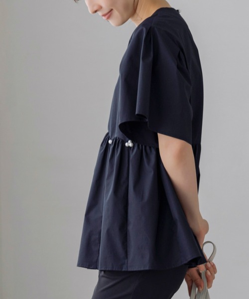 Sono（ソーノ）の「ご自宅でお洗濯可能/花粉ガード/抗菌防臭/日本製【SONO/ソーノ】アンブレラフレアブラウス（シャツ/ブラウス・レディース・ホワイト/ネイビー/ライトイエロー・F）」の9枚目の写真