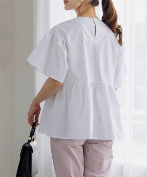 Sono（ソーノ）の「ご自宅でお洗濯可能/花粉ガード/抗菌防臭/日本製【SONO/ソーノ】アンブレラフレアブラウス（シャツ/ブラウス・レディース・ホワイト/ネイビー/ライトイエロー・F）」の13枚目の写真