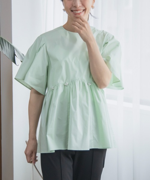 sono ミント　ラジアルスモックフレアブラウス VERY掲載 完売品 Sono ネイビー ラジアルウェーブ タックフレア