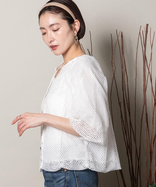 lodie(ロディ)の「バルーンシルエット メッシュシャツブルソン(シャツ/ブラウス・レディース・オフホワイト/ブラック・FREE)」の2枚目の写真