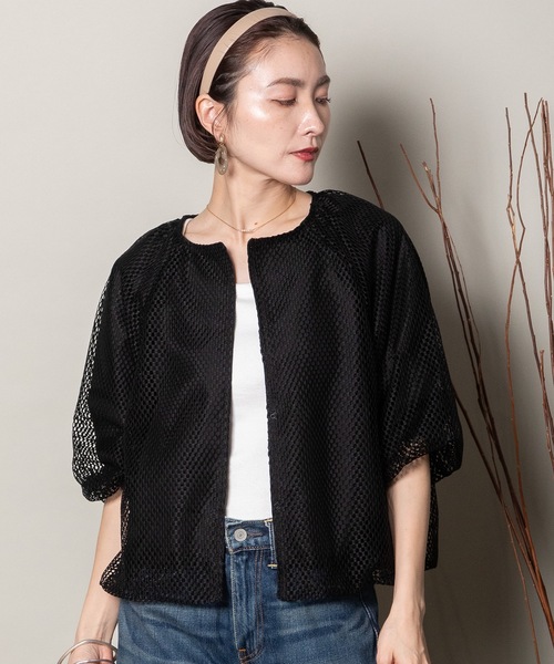 lodie(ロディ)の「バルーンシルエット メッシュシャツブルソン(シャツ/ブラウス・レディース・オフホワイト/ブラック・FREE)」の1枚目の写真