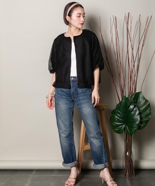 lodie(ロディ)の「バルーンシルエット メッシュシャツブルソン(シャツ/ブラウス・レディース・オフホワイト/ブラック・FREE)」の3枚目の写真