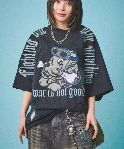 ガルフィー 病みに染まりしロングスリーブtシャツ GALFY (ガルフィー) 病みに染まりしロンTee INK BLACK / ロック