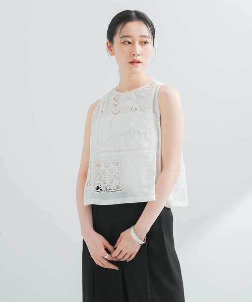 URBAN RESEARCH(アーバンリサーチ)の「パッチワークレーストップス(ベスト・レディース・オフホワイト/ブラック・FREE)」の11枚目の写真