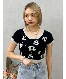 EVRIS | ジャガードハーフスリーブニットトップス(ニット/セーター)