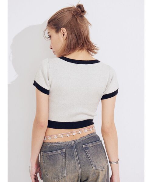 EVRIS（エヴリス）の「ジャガードハーフスリーブニットトップス（ニット/セーター・レディース・ブルー/ブラック/ホワイト・FREE）」の19枚目の写真