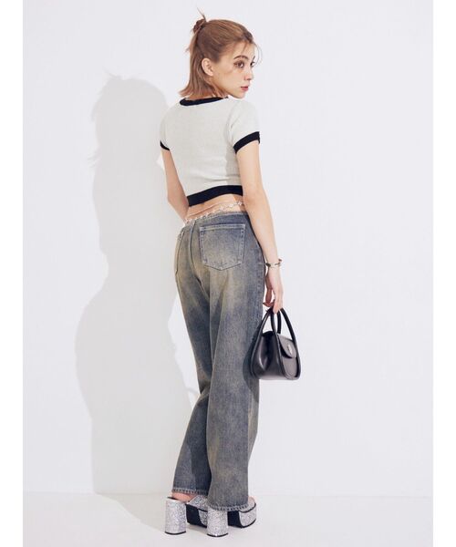 EVRIS（エヴリス）の「ジャガードハーフスリーブニットトップス（ニット/セーター・レディース・ブルー/ブラック/ホワイト・FREE）」の22枚目の写真