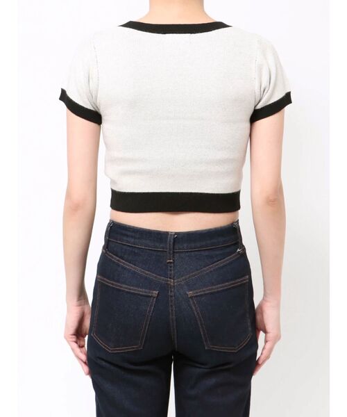 EVRIS（エヴリス）の「ジャガードハーフスリーブニットトップス（ニット/セーター・レディース・ブルー/ブラック/ホワイト・FREE）」の5枚目の写真