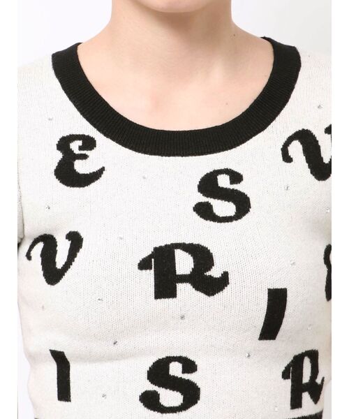 EVRIS（エヴリス）の「ジャガードハーフスリーブニットトップス（ニット/セーター・レディース・ブルー/ブラック/ホワイト・FREE）」の6枚目の写真