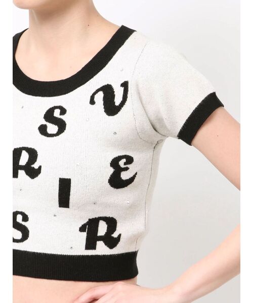 EVRIS（エヴリス）の「ジャガードハーフスリーブニットトップス（ニット/セーター・レディース・ブルー/ブラック/ホワイト・FREE）」の7枚目の写真