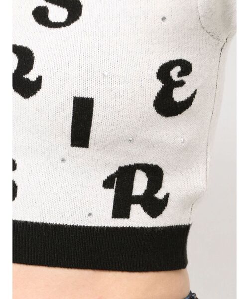 EVRIS（エヴリス）の「ジャガードハーフスリーブニットトップス（ニット/セーター・レディース・ブルー/ブラック/ホワイト・FREE）」の8枚目の写真