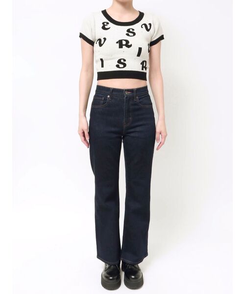 EVRIS（エヴリス）の「ジャガードハーフスリーブニットトップス（ニット/セーター・レディース・ブルー/ブラック/ホワイト・FREE）」の10枚目の写真