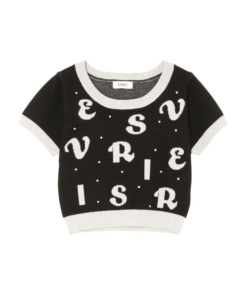 EVRIS（エヴリス）の「ジャガードハーフスリーブニットトップス（ニット/セーター・レディース・ブルー/ブラック/ホワイト・FREE）」の14枚目の写真