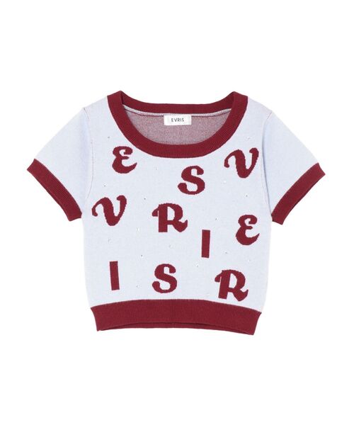 EVRIS（エヴリス）の「ジャガードハーフスリーブニットトップス（ニット/セーター・レディース・ブルー/ブラック/ホワイト・FREE）」の15枚目の写真