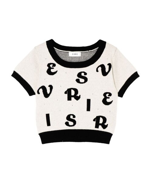 EVRIS（エヴリス）の「ジャガードハーフスリーブニットトップス（ニット/セーター・レディース・ブルー/ブラック/ホワイト・FREE）」の16枚目の写真