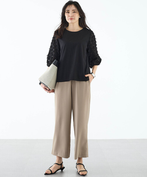 A/C DESIGN BY ALPHA CUBIC（エーシーデザインバイアルファキュービック）の「【接触冷感・UVカット】カットジャガード切替えプルオーバー（Tシャツ/カットソー・レディース・オレンジ/オフホワイト/ブラック・M/L）」の10枚目の写真