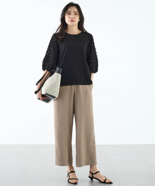 A/C DESIGN BY ALPHA CUBIC（エーシーデザインバイアルファキュービック）の「【接触冷感・UVカット】カットジャガード切替えプルオーバー（Tシャツ/カットソー・レディース・オレンジ/オフホワイト/ブラック・M/L）」の11枚目の写真