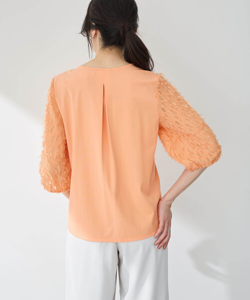 A/C DESIGN BY ALPHA CUBIC（エーシーデザインバイアルファキュービック）の「【接触冷感・UVカット】カットジャガード切替えプルオーバー（Tシャツ/カットソー・レディース・オレンジ/オフホワイト/ブラック・M/L）」の14枚目の写真