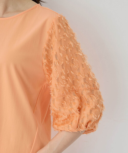 A/C DESIGN BY ALPHA CUBIC（エーシーデザインバイアルファキュービック）の「【接触冷感・UVカット】カットジャガード切替えプルオーバー（Tシャツ/カットソー・レディース・オレンジ/オフホワイト/ブラック・M/L）」の15枚目の写真