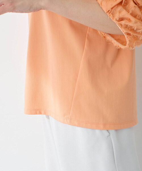 A/C DESIGN BY ALPHA CUBIC（エーシーデザインバイアルファキュービック）の「【接触冷感・UVカット】カットジャガード切替えプルオーバー（Tシャツ/カットソー・レディース・オレンジ/オフホワイト/ブラック・M/L）」の16枚目の写真