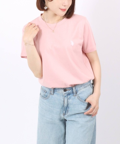 U.S. POLO ASSN.(ユーエスポロアッスン)の「U.S.POLO ASSN.(ユーエスポロアッスン)ブランドロゴワンポイント刺繍 無地・ボーダー柄Tシャツ レディース(Tシャツ/カットソー・レディース・ピンク/ブルー系その他/ピンク系その他/オフホワイト/グリーン系その他/ネイビー/ホワイト系その他/ライム・L/M)」の7枚目の写真