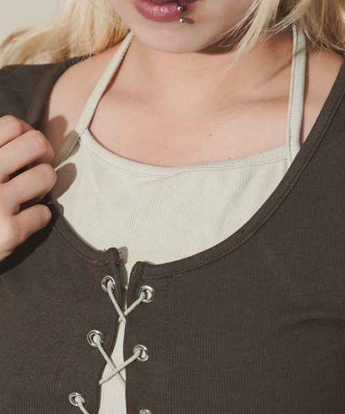 dispark（ディスパーク）の「DISPARK/フロントレースアップレイヤードT（Tシャツ/カットソー・レディース・ブラウン/ホワイト/ブラック・FREE）」の7枚目の写真