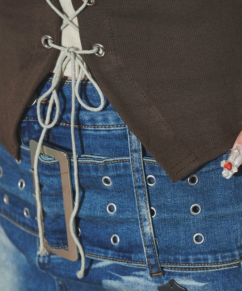 dispark（ディスパーク）の「DISPARK/フロントレースアップレイヤードT（Tシャツ/カットソー・レディース・ブラウン/ホワイト/ブラック・FREE）」の9枚目の写真