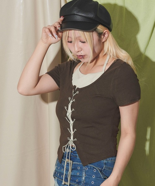 dispark（ディスパーク）の「DISPARK/フロントレースアップレイヤードT（Tシャツ/カットソー・レディース・ブラウン/ホワイト/ブラック・FREE）」の17枚目の写真