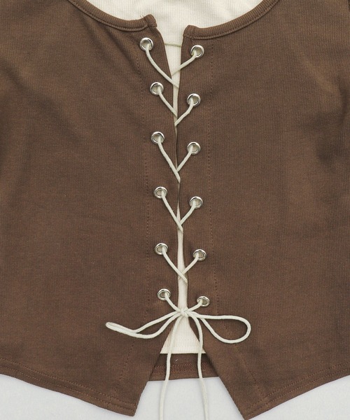 dispark（ディスパーク）の「DISPARK/フロントレースアップレイヤードT（Tシャツ/カットソー・レディース・ブラウン/ホワイト/ブラック・FREE）」の21枚目の写真