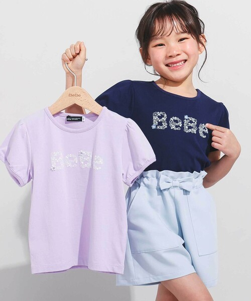 BeBe（ベベ）の「【WEB限定】発泡プリントお花ロゴ天竺半袖Tシャツ(100~140cm)（Tシャツ/カットソー・キッズ・ネイビー/パープル・110cm/120cm/130cm/140cm/100cm）」の3枚目の写真