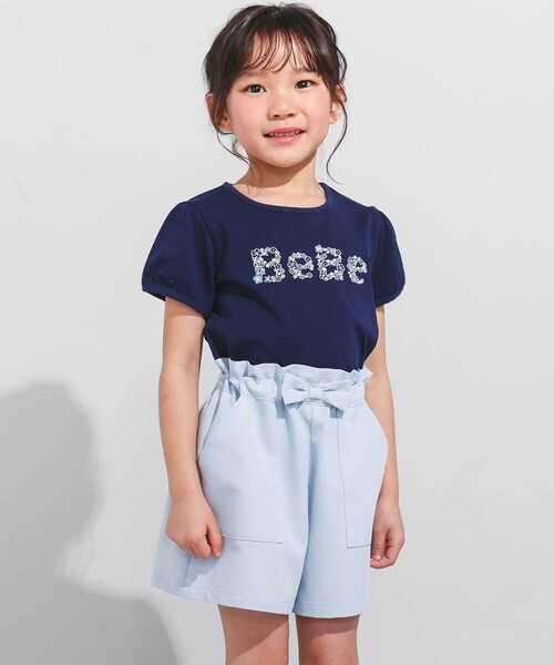 BeBe（ベベ）の「【WEB限定】発泡プリントお花ロゴ天竺半袖Tシャツ(100~140cm)（Tシャツ/カットソー・キッズ・ネイビー/パープル・110cm/120cm/130cm/140cm/100cm）」の4枚目の写真