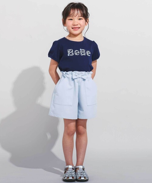 BeBe（ベベ）の「【WEB限定】発泡プリントお花ロゴ天竺半袖Tシャツ(100~140cm)（Tシャツ/カットソー・キッズ・ネイビー/パープル・110cm/120cm/130cm/140cm/100cm）」の6枚目の写真