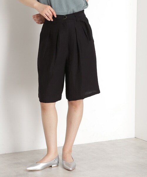 THE SHOP TK (ザ ショップ ティーケー )の「リネン混ハーフパンツ【洗える/セットアップ可】(その他パンツ・レディース・オフホワイト/ブラック/ベージュ・12/13)」の2枚目の写真