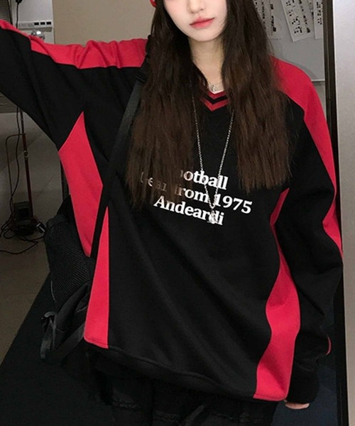 NANEA(ナネア)の「バイカラーゲームシャツ プルオーバースウェット(スウェット・レディース・レッド/ピンク・MEDIUM/LARGE/X-LARGE)」の6枚目の写真